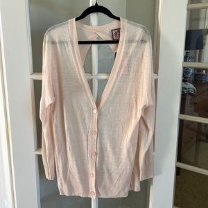 JUICY COUTURE Frayed Edge Open Back Cardigan in light pink- NWT